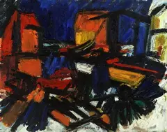 Jan Sierhuis, Porte de Amsterdam, Label on reverse "Biennale du Musee d' Art Moderne de Sao Paulo." Oil on canvas