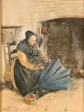 William H. C. Groome, The Old Umbrella Maker, Watercolor on paper