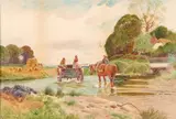 Albert Haselgrave, Crossing the Ford, Watercolor on paper