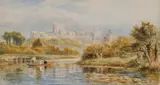 Robert Gallon, Punting on the Thames with Windsor Castle in Distance, Watercolor