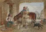 Joseph John Jenkins, Family at Well with Horse and Dog, Watercolor