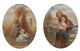 Joseph Bouvier, CHILDREN IN THE WHEAT FIELD and GIRLS ALONG FENCE: TWO WORKS, both signed lower right, Watercolor