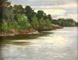 Grigor Auer, Riverbank Landscape, Oil on board