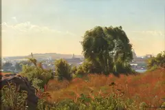 Emil Wennerwald, View of City Towers from Distant Hills, Oil on canvas
