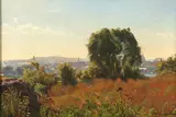 Emil Wennerwald, View of City Towers from Distant Hills, Oil on canvas