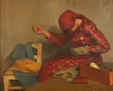Géza Szegedi Molnár, Girl Sewing, Oil on canvas
