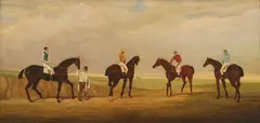 J. Alken, Jockeys and Their Horses, Oil on board