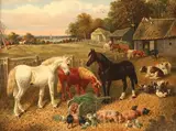 Samuel Joseph Clark, Untitled, FARMYARD WITH HORSES AND LIVESTOCK, oil on canvas