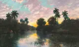 Juan Gil Garcia, Tropical Landscape at Sunset, Oil on canvas