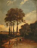 John Constable, Figures Near a Pond, Oil on canvas