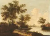 Esaias van de Velde, Untitled, FIGURES PAUSING NEAR A RIVER, oil on board