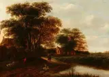Jacob van Ruisdael, Villagers on a Road by a River, VILLAGERS ON A ROAD BY A RIVER, oil on panel