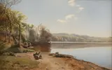 Janus Andreas La Cour, Lake Scene, Oil on canvas