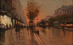 Fausto Giusto, Paris Street Scene at End of Day, Oil on canvas