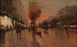 Fausto Giusto, Paris Street Scene at End of Day, Oil on canvas