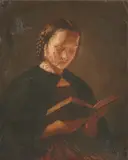 Girl Reading by American School, GIRL READING, oil on canvas, offered Sep 2005