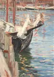 At Dockside by American School, AT DOCKSIDE, oil on canvas laid on board, sold Sep 2005