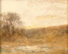 Edward Loyal Field, Tonalist Landscape at Sunrise, Oil on board