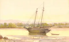 William Bradford, Labrador Inlet with Boat, Watercolor