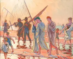 William Samuel Horton, Draped Figures and Children on Beach, Gouache