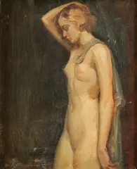 Walter G. Ratterman, Female Nude Standing, Oil on canvas