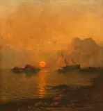 John Olsen Hammerstad, Ships with Brilliant Sun, Oil on canvas