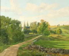 Olive Parker Black, Along a Country Road in Springtime, Oil on canvas