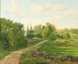 Olive Parker Black, Along a Country Road in Springtime, Oil on canvas
