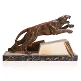 Jacques Limousin, Patinated Art Deco bronze sculpture, 1920s, raised on a slanted onyx and Portoro marble base