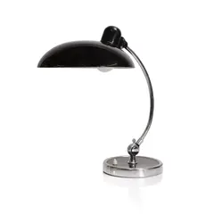 Christian Dell, German 'Model 6631' or 'Luxus' Bauhaus table lamp, 1931, the black enamelled shade raised on a curved chromed stem