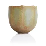 John Ward, Stoneware pot, in mottled matt brown and turquoise green glazes over a textured surface
