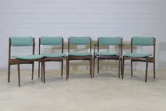 Erik Buck, Set of four Danish 'Model 49' rosewood dining chairs, 1960s, each seat and back upholstered in green fabric