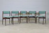 Erik Buck, Set of four Danish 'Model 49' rosewood dining chairs, 1960s, each seat and back upholstered in green fabric