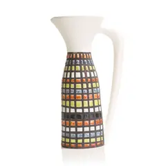 Roger Capron, C.1955, the tapering body decorated with an enamelled chequerboard pattern