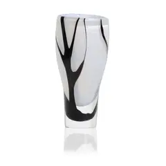 Vicke Lindstrand, 'Träd i dimma' (Trees in fog) glass vase, 1951, the clear crystal underlaid with opalescent glass and decorated in black with the outline of trees