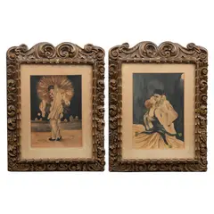 B. Mora, a)Payaso con mujer, Acuarela