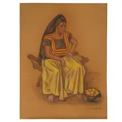 Raúl Anguiano, Mujer sentada, 1977, Pastel sobre cartulina