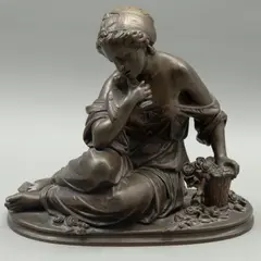Campesina Con Ave, FRANCIA, CA, 1900, Bronce, patinado en color marrón