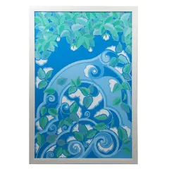 Flora Guerrero Garro, Primavera en azul, Acrílico y pastel sobre lienzo