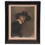 T. Villar Posada, Sin título (retrato de hombre con sombrero), Carboncillo sobre papel