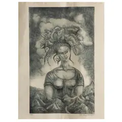 Raúl Anguiano, Mujer con iguanas, Grabado al aguafuerte 10 / 50