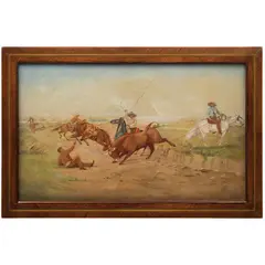 Ernesto Icaza Sánchez, ESCENA DE CHARROS, Óleo sobre tela