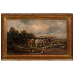 ESCENA EXTERIOR CON CABALLOS by Samuel Joseph Clark, Óleo sobre tela, offered Feb 2024