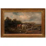 Samuel Joseph Clark, ESCENA EXTERIOR CON CABALLOS, Óleo sobre tela