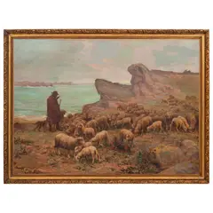 Pastor Con Ovejas, EUROPA, FINALES DEL SIGLO XIX, Óleo sobre tela