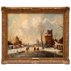 A la Manera de Andreas Schelfhout, PATINADORES, Óleo sobre tela