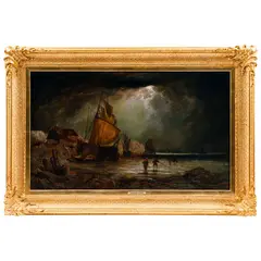 Atribuído A Eugène Louis Gabriel Isabey, VISTA DE PUERTO, Óleo sobre tela