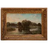 Paisaje Con Lago, EUROPA, SIGLO XIX, Óleo sobre tela