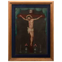 la Crucifixión, MÉXICO, SIGLO XIX, Óleo sobre tela
