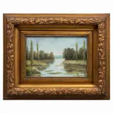 Manuel Alcázar y Ruiz, Paisaje con río, Óleo sobre madera